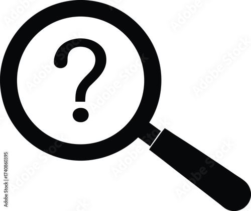 Magnifying Glass Question Mark Silhouette Icon, Magnifying Glass with Question Mark Silhouette: Help and Search Concept.