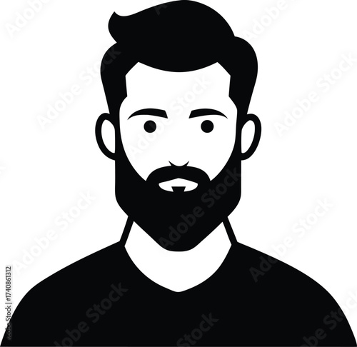 Man with Full Beard Silhouette Vector Illustration, Bearded Man Face Portrait Black Vector Art, Barbershop Logo Template Bearded Man Vector.