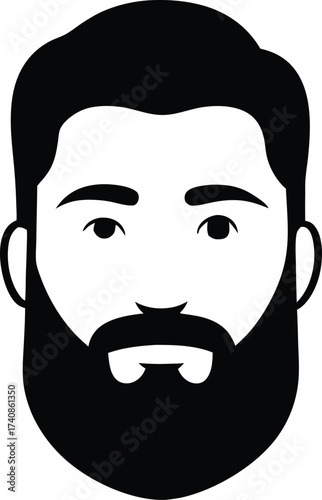 Man with Full Beard Silhouette Vector Illustration, Bearded Man Face Portrait Black Vector Art, Barbershop Logo Template Bearded Man Vector.