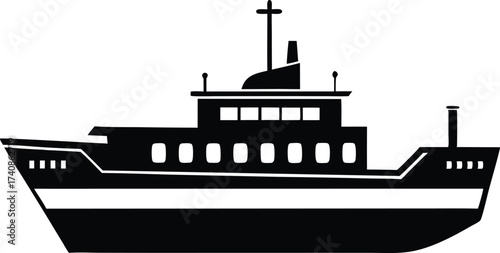 Maritime Ship Silhouette Vector Illustration. Cargo Ship Silhouette on the Ocean Vector, Sailing Ship Silhouette Vector for Logo and Design.
