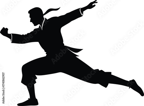 Kung Fu Martial Arts Silhouette Icon. Martial Artist in Fighting Pose Silhouette, Chinese Martial Arts Silhouette Symbol.