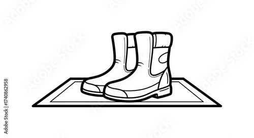 Winter shoes positioned on a doormat 