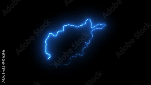Animation of the Afghanistan country map icon with a glowing neon effect