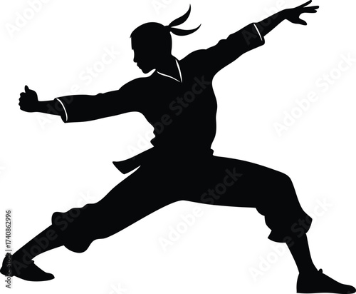 Kung Fu Martial Arts Silhouette Icon. Martial Artist in Fighting Pose Silhouette, Chinese Martial Arts Silhouette Symbol.