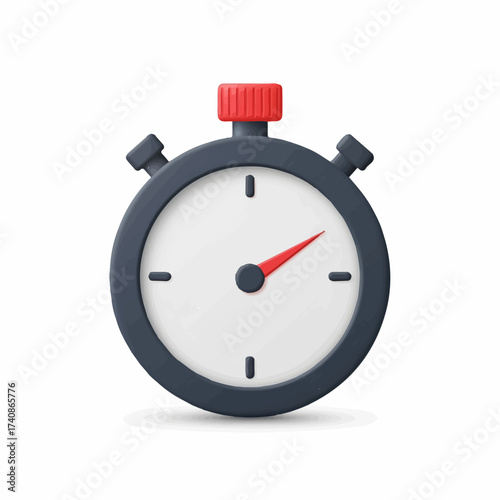 3D Rendered Stopwatch with Red Hand and Button, Isolated on White