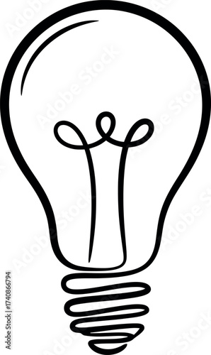 Simple black and white illustration of a light bulb representing an idea.
