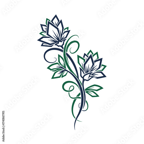 Elegant two lotus flowers tattoo design with green leaves.