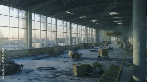 Sunlight Streams Through Windows of a Decaying Abandoned Building.