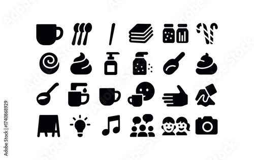 vector solid black filled icons Cocoa Bar (Scenes)