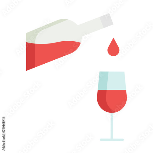wine bottle and glass flat icon design