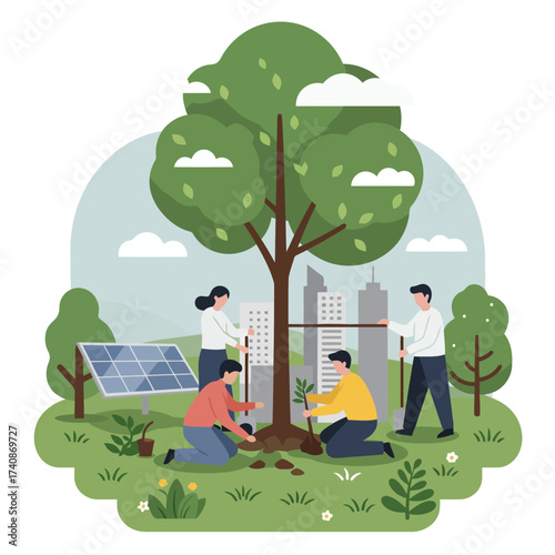 People Planting Trees and Promoting Environment