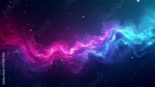 Vibrant cosmic wave forming serene abstract background of glowing pink and blue nebula in deep galaxy space