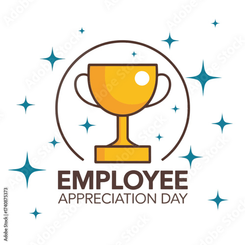 Golden trophy with stars and employee appreciation day text award