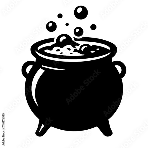 Black Cauldron with Bubbling Potion - A classic symbol of witchcraft, magic, and Halloween. Perfect for spellcasting imagery, mystical concoctions, and spooky designs. Vector illustration.