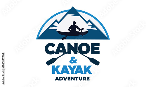 Kayak Logo with Wave and Sunset – Paddler Silhouette Design
