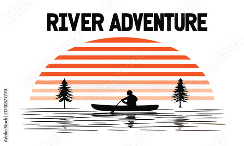 Kayak Logo with Wave and Sunset – Paddler Silhouette Design