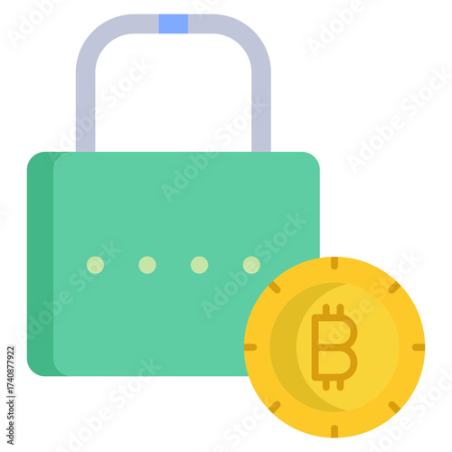 Lock bitcoin flat icon design