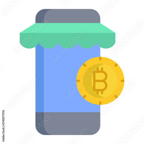 mobile bitcoin shop flat icon design