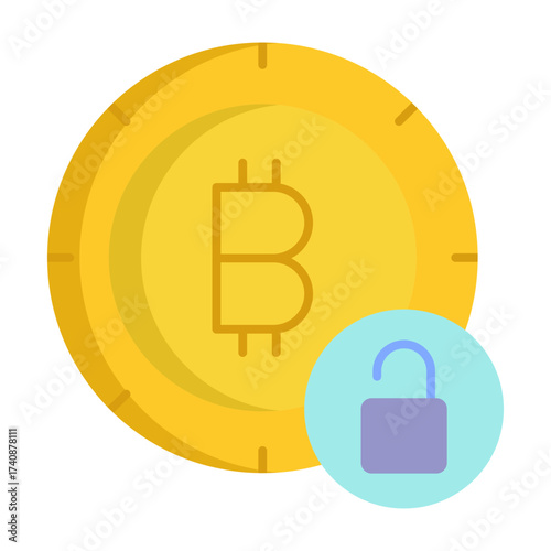 bitcoin unlock flat icon design