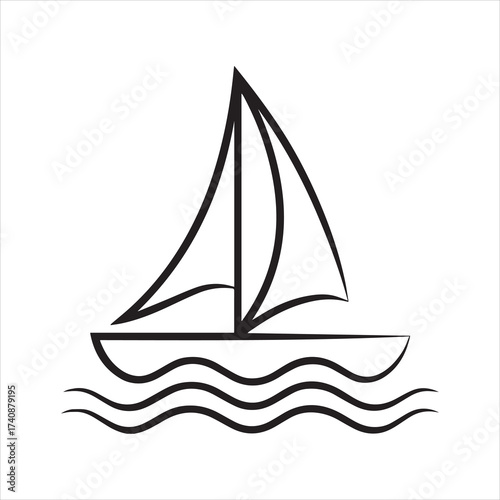 sailboat on waves icon vector illustration