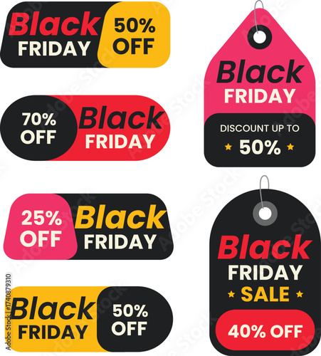 Black Friday Sale, set of discount labels