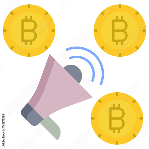 bitcoin loudspeaker flat icon design