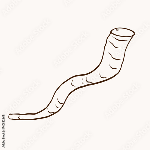 Jewish instrument shofar. Jewish musical symbol for religious ceremony. Judaism festive element. Faith Israel. Vector illustration on isolated background. For holiday, event, invitation, design, flyer