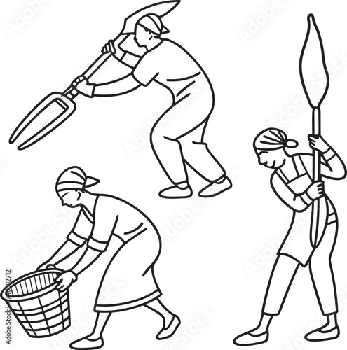 Women Farmers Working with Tools Traditional Agriculture and Rural Life Illustration