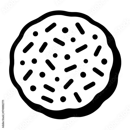 Delightful confectionery icon featuring a classic round cookie, beautifully adorned with an assortment of playful sprinkles and sweet toppings, perfect for digital design, bakery menus, sweet treat pr