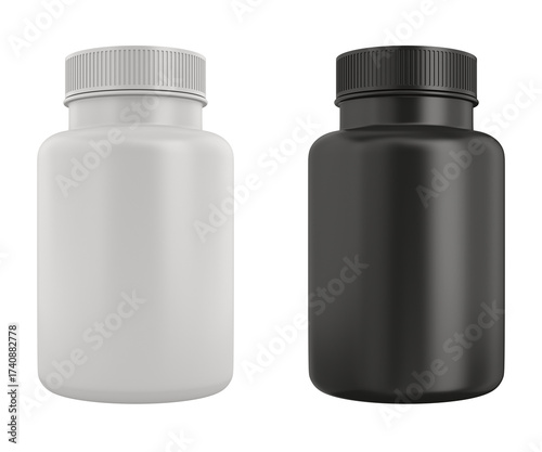 Black and white medicine bottle on white background. Isolated 3D illustration