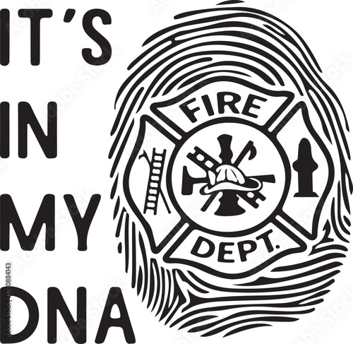 Vector art of its in my dna firefighter fingerprint