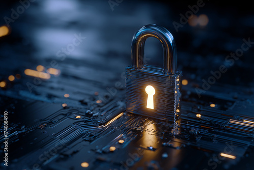 Glowing padlock symbolizing cybersecurity and data protection