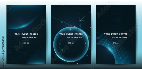 Digital Data Wave Tech Event Poster Set.