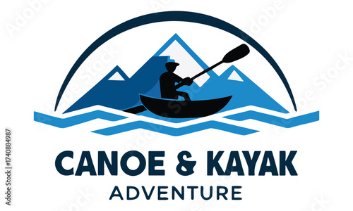 Kayak Silhouettes and Canoe Adventure Logo Vector