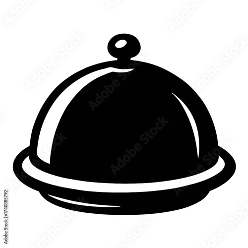 Elegant Black Domed Food Cloche Icon for Fine Dining, Catering, and Restaurant Service. This sophisticated vector graphic portrays a classic serving platter cover, perfect for luxurious culinary prese