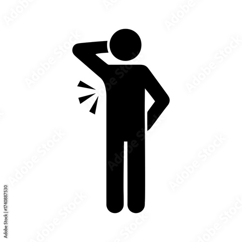 Silhouette stickman with armpit odor sign, perspiration and body smell issue, hygiene care illustration, deodorant and antiperspirant product concept vector.