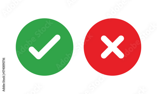 Check mark icons. green check mark and red cross mark icon set. green tick and red x. Symbols of approval and Decline, vector illustration