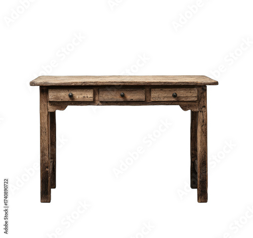 Aged wooden desk with three drawers