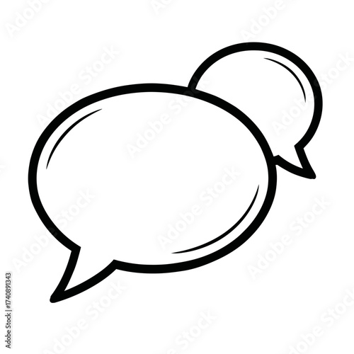 Dynamic duo of communication: A bold black outline highlights two overlapping speech bubbles, perfect for conveying dialogue, chat, messages, comments, social media interaction, or digital conversatio