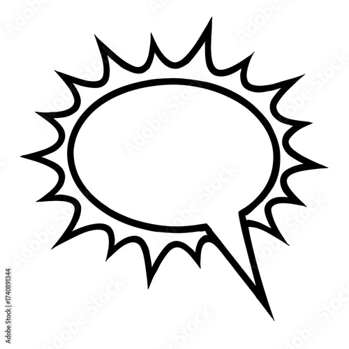 Dynamic Comic Burst Speech Bubble Icon with Jagged Spiky Outline, Bold Black Stroke. Ideal for Graphic Design, Cartoons, Messages, Expressing Strong Emotions, Loud Sounds, Digital Media, Print, & Crea