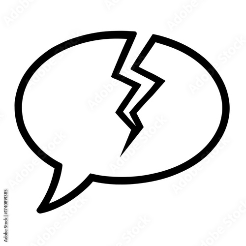 Broken Speech Bubble Icon Representing Communication Breakdown, Disconnect, Misunderstanding, or Digital Message Failure. Perfect for Error States, Relationship Problems, or Unresponsive Chat Alerts,