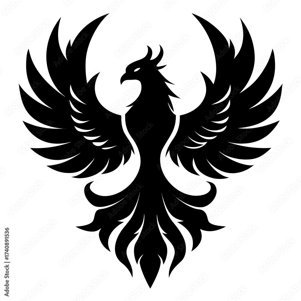 Fototapeta premium Phoenix birds vector clean black silhouette design white background