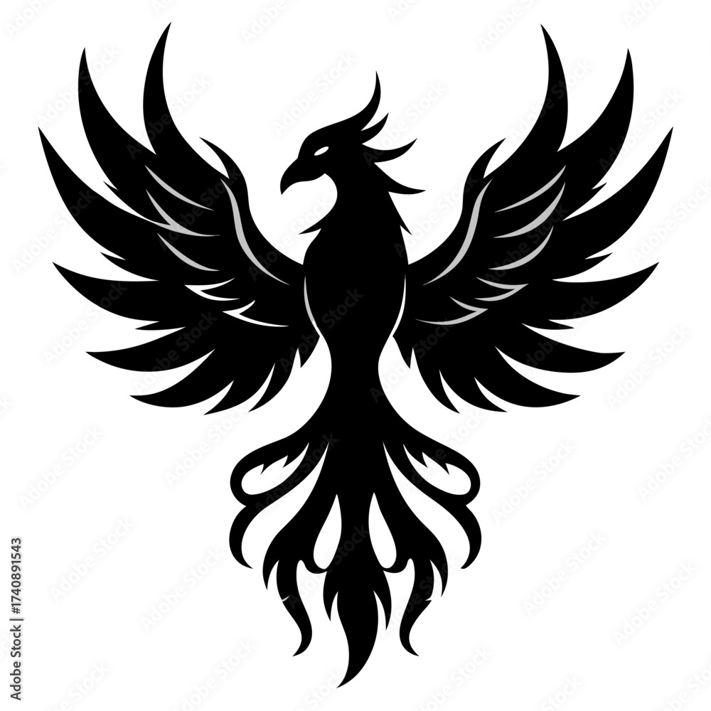 Fototapeta premium Phoenix birds vector clean black silhouette design white background