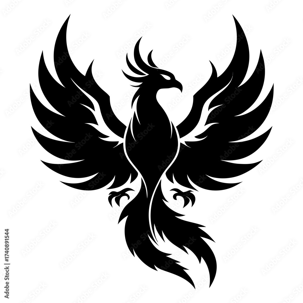 Fototapeta premium Phoenix birds vector clean black silhouette design white background