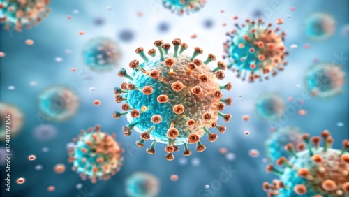 RSV Virus concept. Microscopic view of virus particles showcasing intricate structures and details.