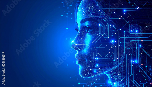 technology concept, abstract human face with digital data