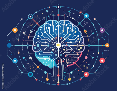 Conceptual illustration of an artificial intelligence brain with a digital neural network, symbolizing futuristic innovation and machine learning