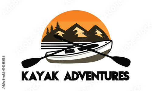 Kayaking Adventure Logo Badges | Forest Lake Sunset Vector