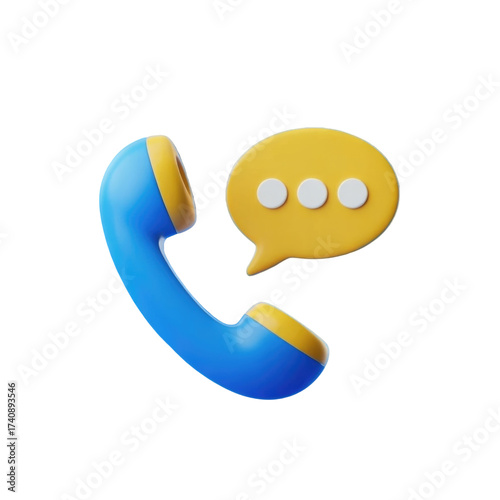 Blue telephone handset with speech bubble icon for communication and messaging concepts