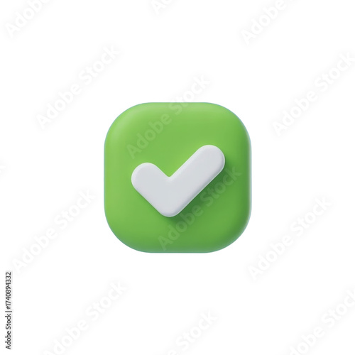 Modern 3d app icon a green square with a white checkmark a symbol of success